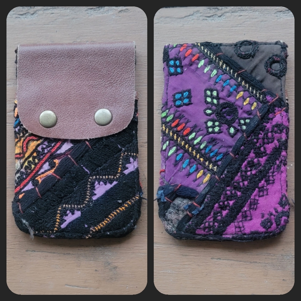 🍳🧠 Free People Boho Embroidered Repurposed vtg banjara hippie Wallet card case